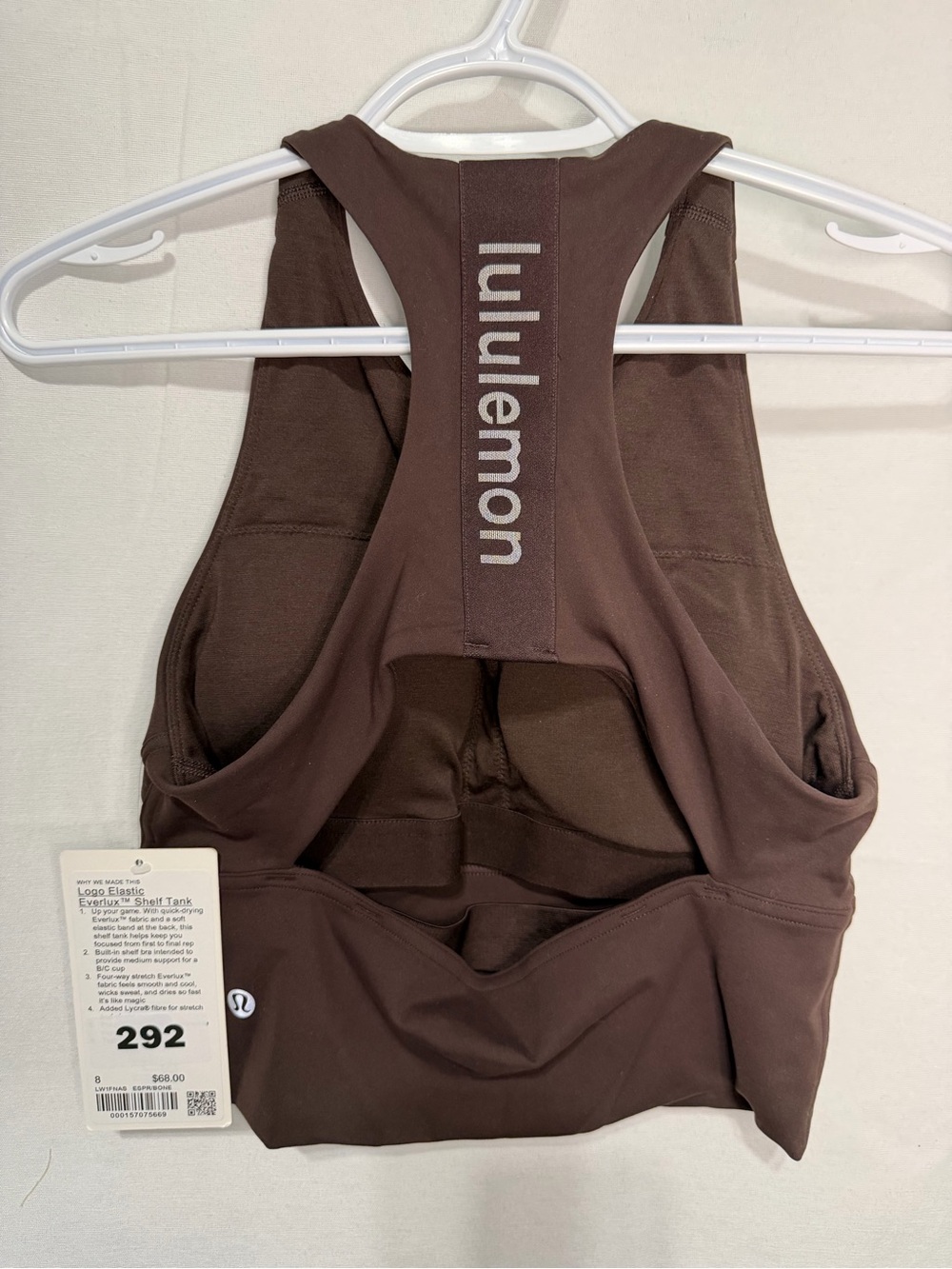 Lululemon Everlux Shelf Tank - spell out on the back - size 8